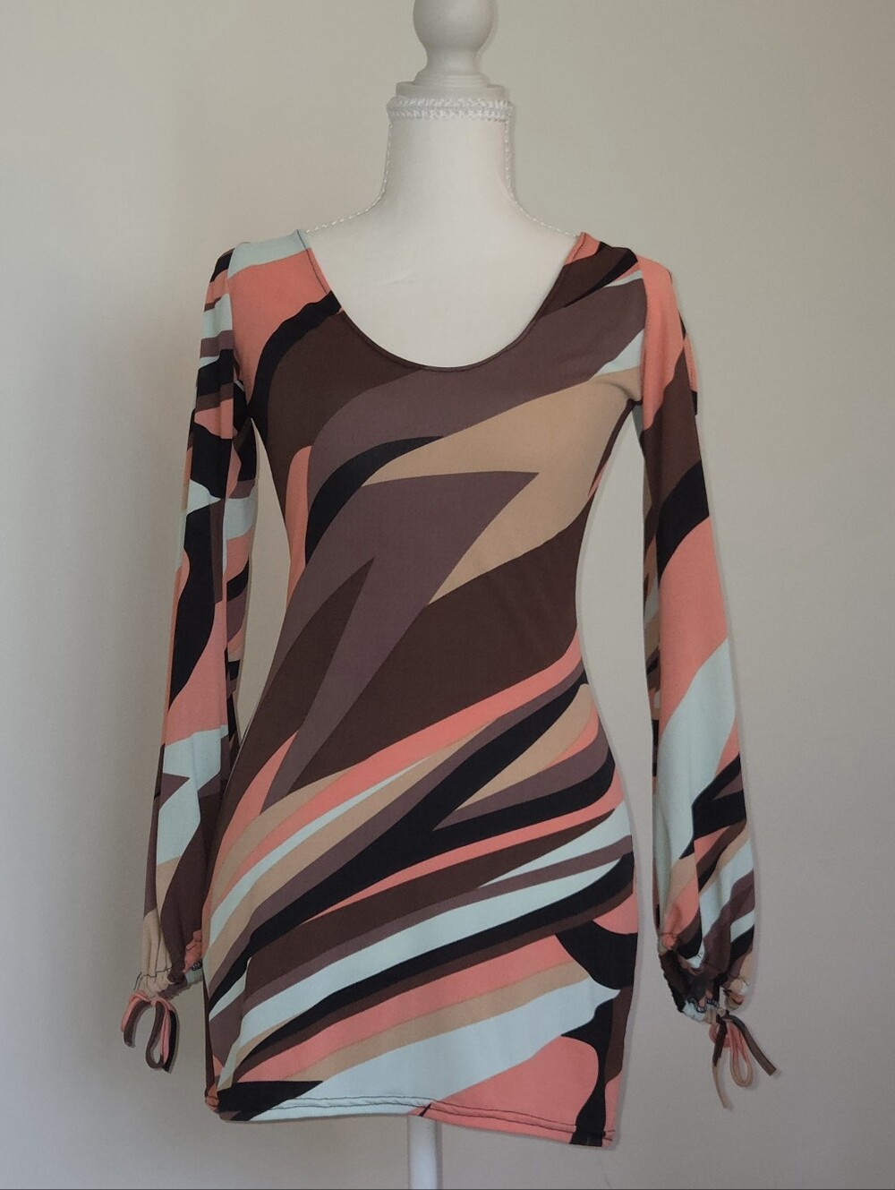 Forplay Coral, Mint & Brown Abstract Print Mini Dress